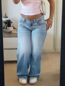 New Fashion Wide Leg Jeans For Women, Mid Waist Loose Straight Leg Vintage Style Versatile Denim Pants Casual Spring Fall - Light Wash - View 3