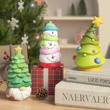1 pièce Moule de bougie d'arbre de Noël nain, bonhomme de neige, ours. Moule de savon, plâtre, résine pour arbre de Noël DIY. Décorations de fête de Noël et cadeaux faits main créatifs