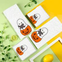 2/4 Pcs Ghost Pumpkin Printed Dish Towels, Halloween Gifts, Halloween Decorations, Super Absorbent Microfiber Modern Towels For Cooking, Baking, Washing Dishes, Cleaning, Hand Towels, Tea Towels, Soft And Highly Absorbent, Kitchen Decor, Gifts For Neighbors, Moms, Birthdays, Housewarming For Friends, Kitchen Essentials, Daily Necessities