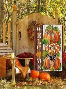 1 Peça/Feliz Dia de Ação de Graças Outono Todas as suas Bandeiras de Jardim Externo, Dupla Face, Bandeira de Campo de Abóboras da Marca Búfalo d'Água de Colheita de Outono, Bandeira Pequena de Feriado Sazonal de Varanda de Fazenda 12 * 18 Polegadas, Sem Mastro