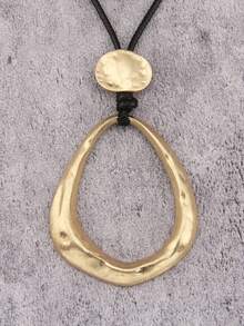 1pc Minimalist Gold & Silver Tone Alloy Bohemian Water Drop Pendant Necklace, Vintage Artistic Beach Style Necklace For Women, Couples, Daily Wear - Wax Rope - View 6