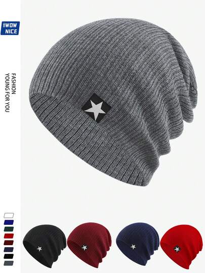 1 Stück bequeme, atmungsaktive, elastische Wintermütze, unisex Fünfzackiger Stern & Totenkopf Label Schädelmütze, bequeme lässige Beanie für Männer und Frauen, geeignet für Freizeitbekleidung, Skifahren, Radfahren, Einkaufen, Dates, Musikfestivals, Weihnachtsgeschenke, Herbstdekoration