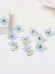 10pcs Crystal Flower Hair Clips, Summer Beach Braid Hair Accessories For Women Claw Clips Hair Claws Hair Barrettes, School Stuff - trắng - Xem 3