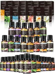 10ml wasserlösliches Aromatherapie Ätherisches Öl, Raumduft für Zuhause/Schlafzimmer/Auto, wasserlöslich für Luftbefeuchter, Diffuser, Duftsteine, enthält Jasmin, Rose, Sandelholz, Lavendel, Zitrone und über 10 Düfte