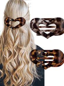 1 件大号心形发夹 - 豹纹和纯黑色防滑发夹，优雅简约的设计，适合部分盘发，适合特殊场合和日常使用，可爱的发饰，时尚耐用的发夹（印花图案随机）