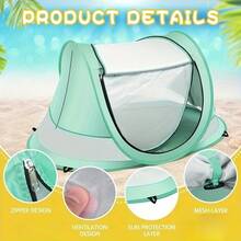 1 Pcs Beach Tent, Large Portable Sunshade Travel Tent, Indoor Play Tent With Mosquito Net, UPF 50+ UV Protection Sun Shelter - 綠色 - 查看 4