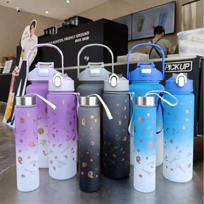 1pc/3pcs 300ml+700ml+2000ml Halloween Water Bottles, Leak-Proof Motivational Sports Water Bottles With Straw And Flip Cap, For Back To School, Commuti
