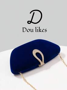 1pc Luxury Velvet Box-Shaped Party Handbag, Water Drop Shaped Rhinestone Decor Clutch Bag, Suitable For Gala, Ball, Formal Attire Pairing, Formal Party Crossbody Bag, Tready Party Bag, Perfect For Party, Wedding, Prom, Gala/Banquet, Matching Women's Prom Dress, Prom Accessories, Sequin Dress, Shiny Dress, Women's Elegant Dress. - Royal Blue - View 3
