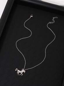 1 Stück kreative goldene galoppierendes Pferd Anhänger Halskette, Damen Party, Musikfestival, täglicher Schmuckzubehör, Kupfer Ornament - Silber - Übersicht 2