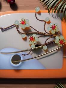 1件韩式优雅装饰发饰，白色仿珍珠梅花金属发夹，长16厘米，不褪色，时尚精致，适合女性和女孩日常佩戴，可用于装饰头发。可伸缩大号U型发夹，女性和女孩发饰，可爱侧梳，发髻延长器，发髻造型器，发髻垫，发夹，发卡，头饰，发型发饰 - 彩色 - 查看 7