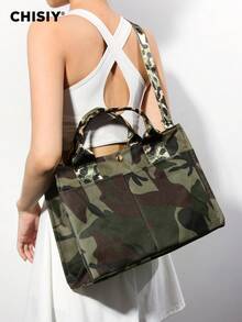 CHISIY Original Osaka Camouflage Patchwork Military Green Fabric Minimalist Handbag, Fashion Briefcase, Large Capacity Women's Commuter Bag, Casual Student Shoulder Bag, Suitable For Office Ladies, Shopping, Travel, Picnic, All Seasons Crossbody Bag