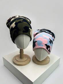 1pc Autumn/Winter Camouflage Color Series Knit Beanie Hat, Warm Streetwear Contrast Color Unisex Hip Hop Outdoor Cap