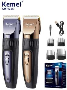 KEMEI 专业无线理发器 | 理发师专用 - USB 充电式修剪器，带 4 个梳齿导板 | 陶瓷刀片，男士理容套装 | 家用及沙龙理发器
