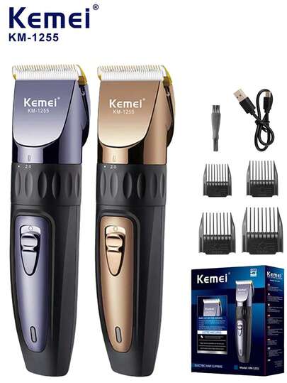 KEMEI Professional Wireless Hair Clipper | Barber Use - USB Rechargeable Trimmer With 4 Comb Guides | Ceramic Blades, Men's Grooming Kit | Home & Salon Hair Clipper