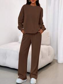 Women's Two-Piece Suit, Sports Suit, Loose Sweatshirt, Sports Pants, Autumn Fashion Casual Matching Suit. - 棕色 - 查看 7