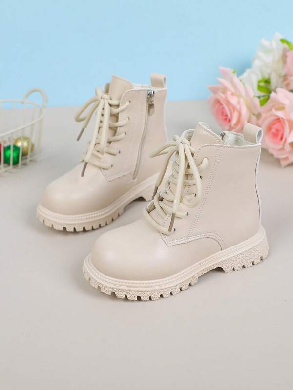 1 Pair Kids Boots, PU Design Heart-Shaped Zipper Thick Sole Boots, Suitable For Boys And Girls, Elementary/Middle School Students, All Seasons, Commuting, Holidays, Parties