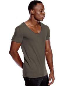 Camiseta de cuello en V profundo para hombre, camiseta de escote pronunciado, camiseta invisible, parte superior con cuello en V - Gris - Cuello redondo - Ver 5