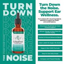 EchoFree-100% Natural-20-In-1 Liquid Formula For Ear Wellness-With Chromium Picolinate, Ginkgo Biloba & GABA-Sugar-Free Vegan, Non-GMO-Daily Support For Quiet Focus & Clarity-2 Droppers/Day
