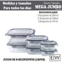 Recipientes de vidrio, recipientes para alimentos, tapas fáciles de cerrar y sellar a prueba de fugas, utensilios de cocina, horno, refrigerador, congelador (Juego de 10 recipientes JUMBO (20 piezas)) - 6 RECIPIENTES MEGA JUMBO (12 PCS) - Ver 2