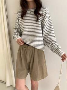 Wixra 秋冬新款韩版条纹宽松休闲时尚女毛衣 - 灰色 - 查看 7