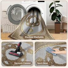 天鹅绒 852 克/平方米可水洗现代地毯波西米亚复古家居地毯舒适精致享受品质生活提升家居氛围让您的家更舒适加厚柔软耐用防滑奢华复古风格天鹅地毯可机洗柔软舒适适用于客厅卧室办公室和厨房 - 灰色花卉图案波西米亚风格家居装饰游戏室休闲入口装饰 - 彩色 - 查看 7