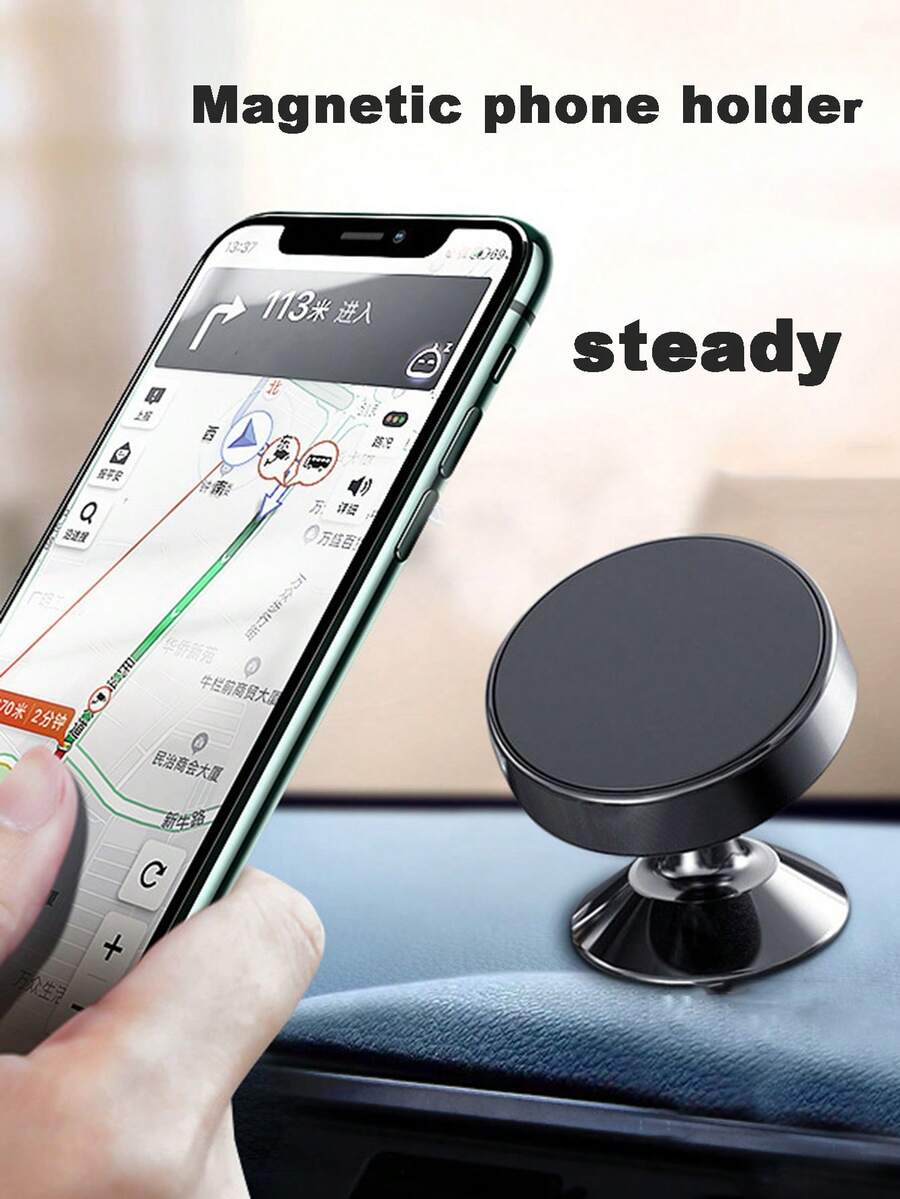1 件磁性车载手机支架，360 度旋转磁性金属车载手机支架，适用于仪表板 - 彩色 - 查看 1