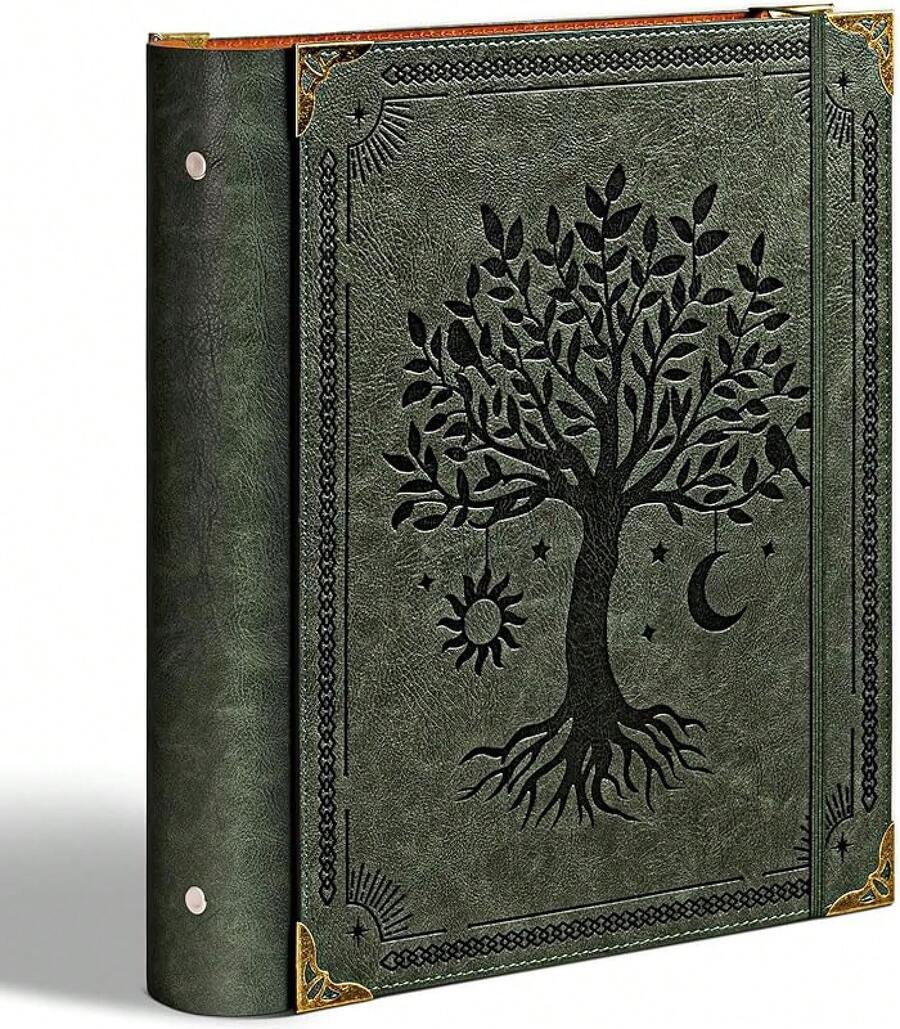 Carpeta de piel de 3 anillos para papel de tamaño carta de 8.5 x 11 pulgadas, carpeta de anillos redondos de 1 pulgada con capacidad para 200 hojas, cubierta de papel para bloc de notas - Verde (Árbol verde)Árbol verde) - Ver 1