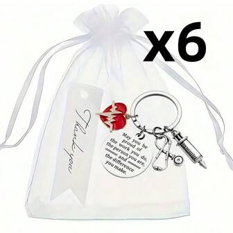 18 piezas/6 sets de regalos para enfermeras con 12 llaveros, 12 bolsas de organza y 12 tarjetas de agradecimiento, ideal para regalos de apreciación a enfermeras, accesorios de Halloween, bolsas del Día del Maestro, portaidentificaciones con cordón, accesorios para el coche, adornos para bolsos, regalos para amigas y hermanas en Navidad