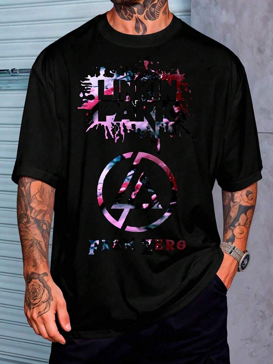 Linkin Park T-Shirt Music Famous Singer International Urban Culture Rock Metal Rock N Roll Famous Band Singer Shirt Blouse Unisex Male Female 100% Cotton Top Premium Streetwear Launch Immediate Shipping Various Colors!! Plus Size - 黑色 - 查看 1