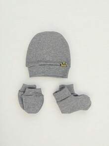 Mũ, Găng tay và Vớ cho bé Bộ đồ sơ sinh Suedine cho bé gái và bé trai - Xám - Xem 2