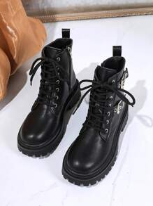 2025新款女士厚底复古百搭英伦风踝靴，适合春秋季 - 黑色 - 查看 3