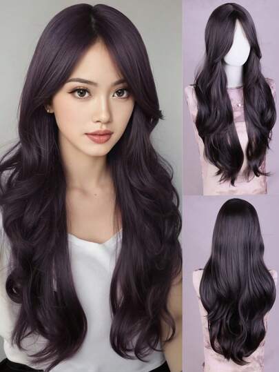 قطعة واحدة من الباروكة البنية الداكنة المجعدة بطول 28 بوصة مع غرة، مناسبة للاستخدام اليومي أو الحفلات.