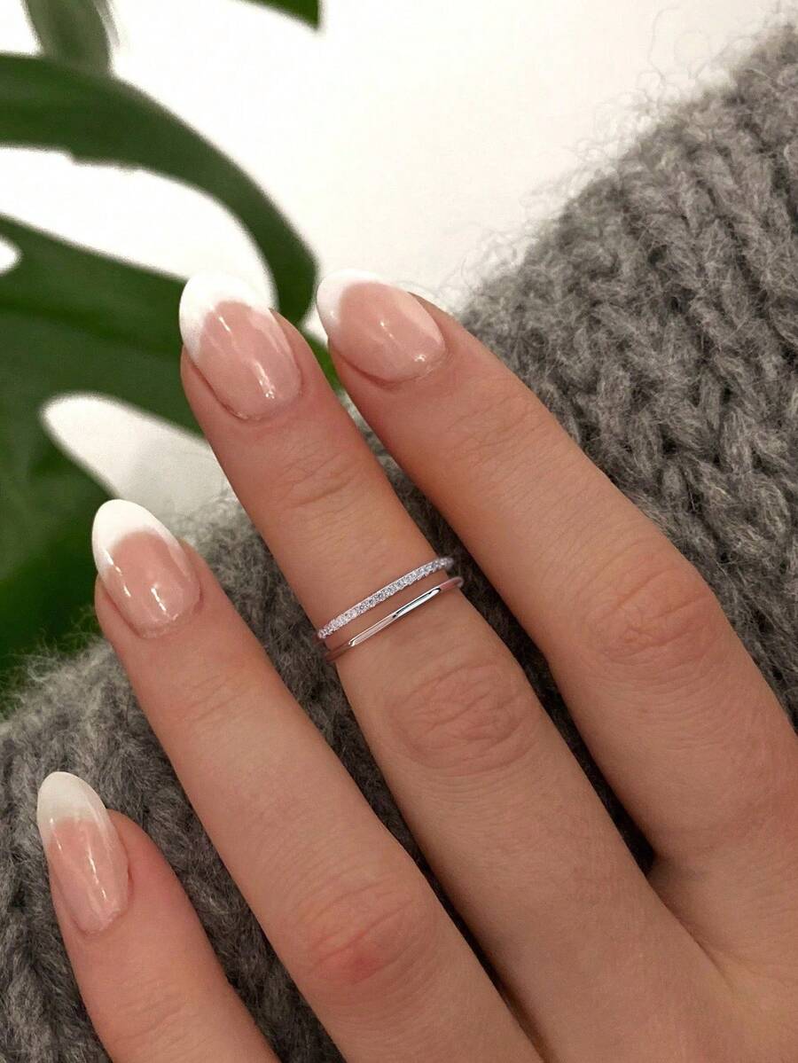 1pc Double-Layer Open Ring, Women's S925 Sterling Silver Thin Band Ring, Thumb Ring, Exquisite Jewelry Gift
