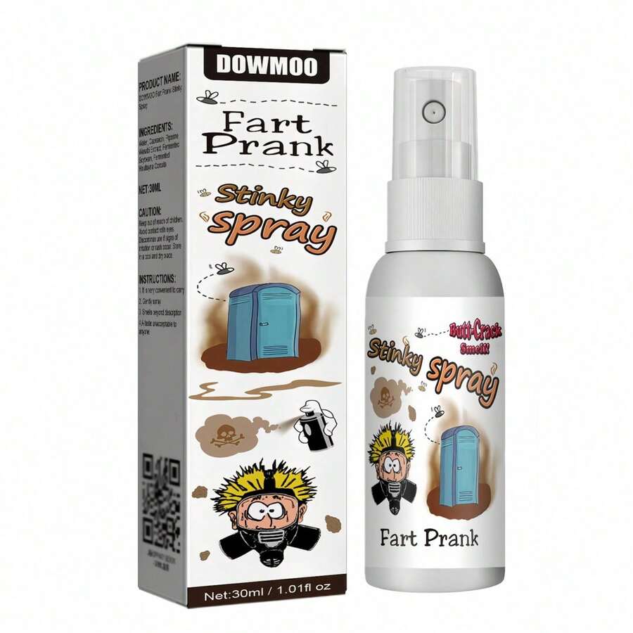 1瓶装放屁喷雾，愚人节恶作剧之王！万圣节终极氛围制造者！喷洒在密室逃脱或派对过道的角落；诡异的气味与黑暗的场景相结合，将最大限度地增强沉浸式恐怖感，即使是胆小的人也会瞬间崩溃。