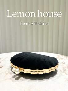 1 件复古优雅新中式天鹅绒贝壳形晚宴包，配珍珠手链，适合宴会、婚礼、派对等正式场合，是送给女性的绝佳礼物 - 黑色 - 查看 5