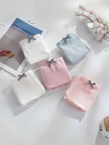 AOKVOGIRL 3 chiếc/gói Quần lót cotton kẻ caro màu ngẫu nhiên kiểu dáng dễ thương cho nữ, Quần lót trơn màu tối giản cho bé gái, học sinh, Quần lót tam giác đáy cotton cạp vừa - Nhiều màu - Xem 3