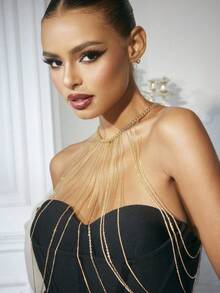 1pc Layered Fringe Minimalist Body Chain, Fashion Versatile Accessory For Beach, Party, Any Occasion - Silver - View 2