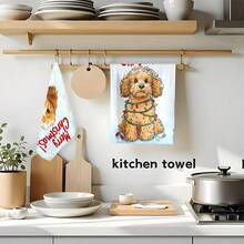 1 set/2 pezzi/100 pezzi Asciugamani da cucina e panni per piatti con motivo di barboncino natalizio con luci, adatti per la decorazione di interni di ristoranti, cucine e bagni, decorazione per feste, regali per festività, come regalo