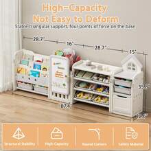 Foldable Kids Toy Storage Organizer With 10 Removable Bins And 3-Tier Bookshelf, 3 In 1 And 4 In 1 Multifunctional Large Toy Organizer With Drawing Board For Kids Bedroom Playroom Living Room - 4 In 1 Off-light Beige - View 3