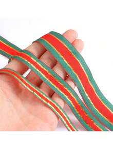 9 Meter/Rolle Weihnachts-Rot & Grün kariertes Satinband, goldgestreiftes Tricolor-Patchwork-Kantband, geeignet für DIY Weihnachtsbasteleien, Geschenkverpackung, Weihnachtskränze, Feiertags-Dekorationen - Verschiedenfarbig - Übersicht 4
