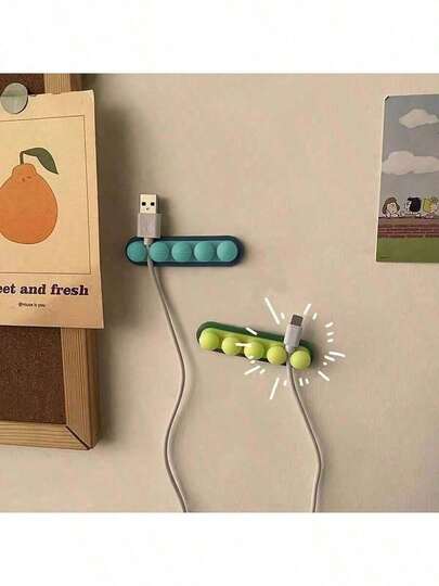 (Pink, Green, Blue) Multi-Functional Cute Pea Cable Organizer, Silicone Cable Management Clips, Desk & Bedside Charging Cable Organizer, Wall & Desktop Cord Holder, Desktop Data Cable Tidy Clips, Wall Sticker No Trace No Drill