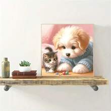 Adult 5D Diamond Painting Set - Cat And Dog Love Theme, Round Acrylic Diamond, Valentine's Day Gift DIY Craft Gift - Multicolor - View 3