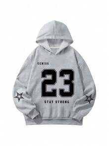 少女休闲长袖卫衣，字母印花，返校季 - 灰色 - 查看 3