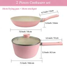 ABKOK 1pc/2pcs/3pcs/5pcs/6pcs Mini Non-Stick Aluminum Cookware Set, Easy To Clean Frying Pan, Soup Pot, Breakfast Pan, Compatible With Induction And Gas Stove, Sold Individually Or As Set