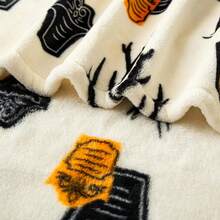 1pc Ghost & Witch Hat Printed Plush Blanket, Super Soft & Warm For Autumn, Suitable For Sofa, Halloween Harvest Gift And Home Decor - Multicolor - View 4