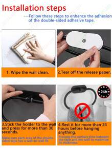 Bathroom Wall-Mounted Towel Rack, Stainless Steel Towel Ring For Kitchen, Bathroom And Laundry Room, No Drilling Required To Hold Towels And Rags, Heavy-Duty Towel Hook, Face Towel Rack With Hooks - Black - View 12