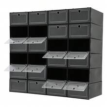 24 Pack Shoe Boxes For Closet Fit Size 9, Stackable Shoe Storage Organizers With Lids Foldable Plastic Sneaker Containers Display Space Saving, 9.1 X 13 X 5.5 Inches(Multicolor) - màu đen - Xem 8