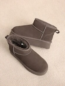 Women's Snow Boots Genuine Suede, 1.5 Inch Platform Fuzzy Winter Water Resistant Mini Ankle Boots Stable Lightweight Booties Anti-Slip With Memory Foam Festival Outdoor Boots - Màu nâu nhạt - Xem 6