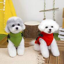 25pcs Autumn/Winter New Animal Clothes, Windproof Padded Vest, Thick & Warm Cat/Dog Clothes, Reflective Leash, Cute Bib Pants, Warm Outfits - Green - View 8