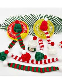 6pcs Mini Christmas Decorations - Mini Santa Hats & Scarves, Mini Knitted Santa Hats, Small Christmas Bottle Toppers, Doll House Christmas Party Decor, Home Decor